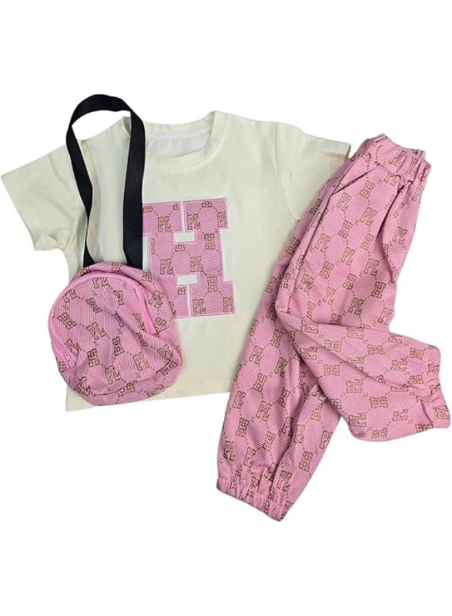 MINIIMODZ MINII MODZ HPL Pink Pouch Girl Pant Top Set with Sling Bag | Ethnic Inspired Clothes | Ethnic Sets for Girls | Best Gift for Diwali - Image 1